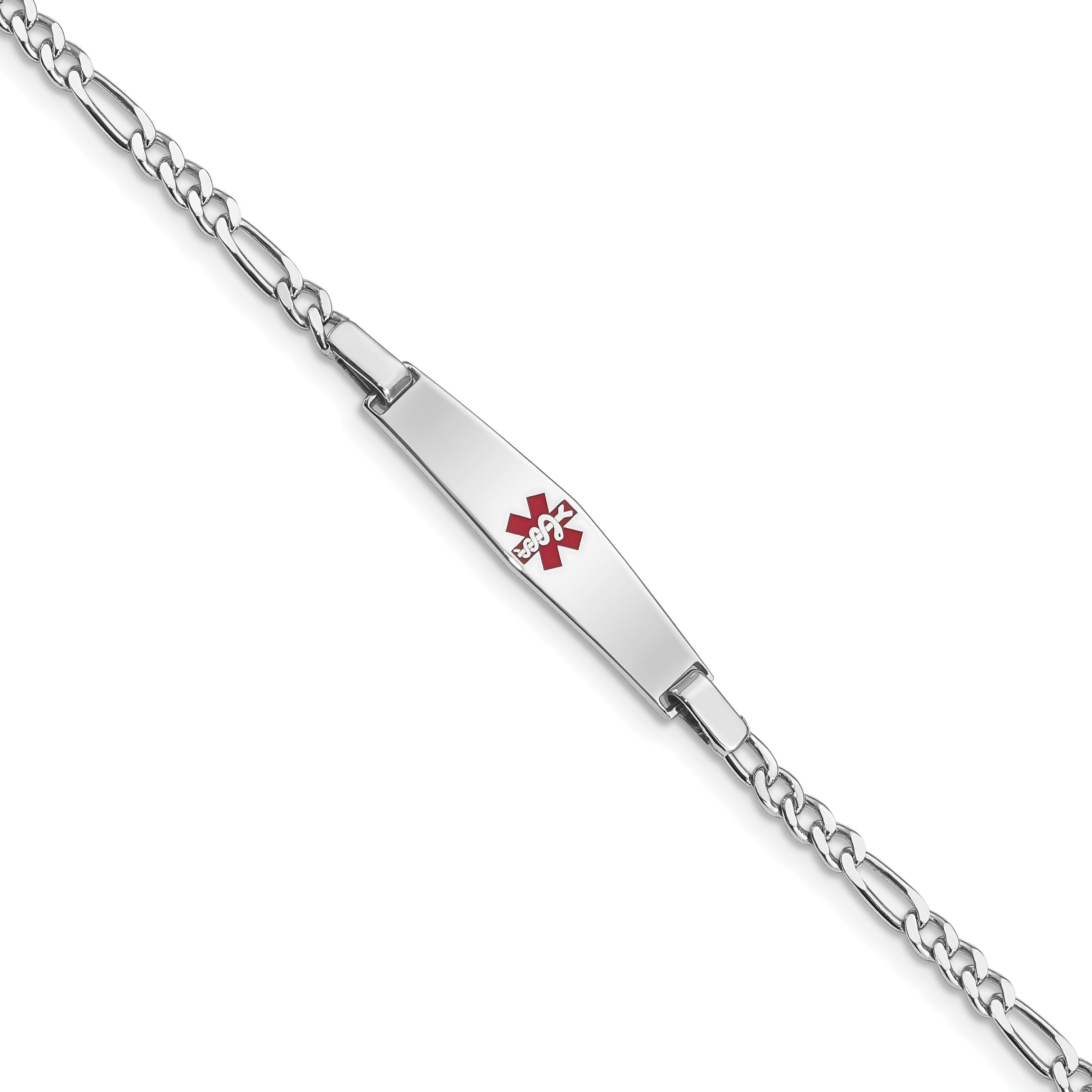 Sterling Silver Rhodium Plated Medical Id Figaro Link Bracelet