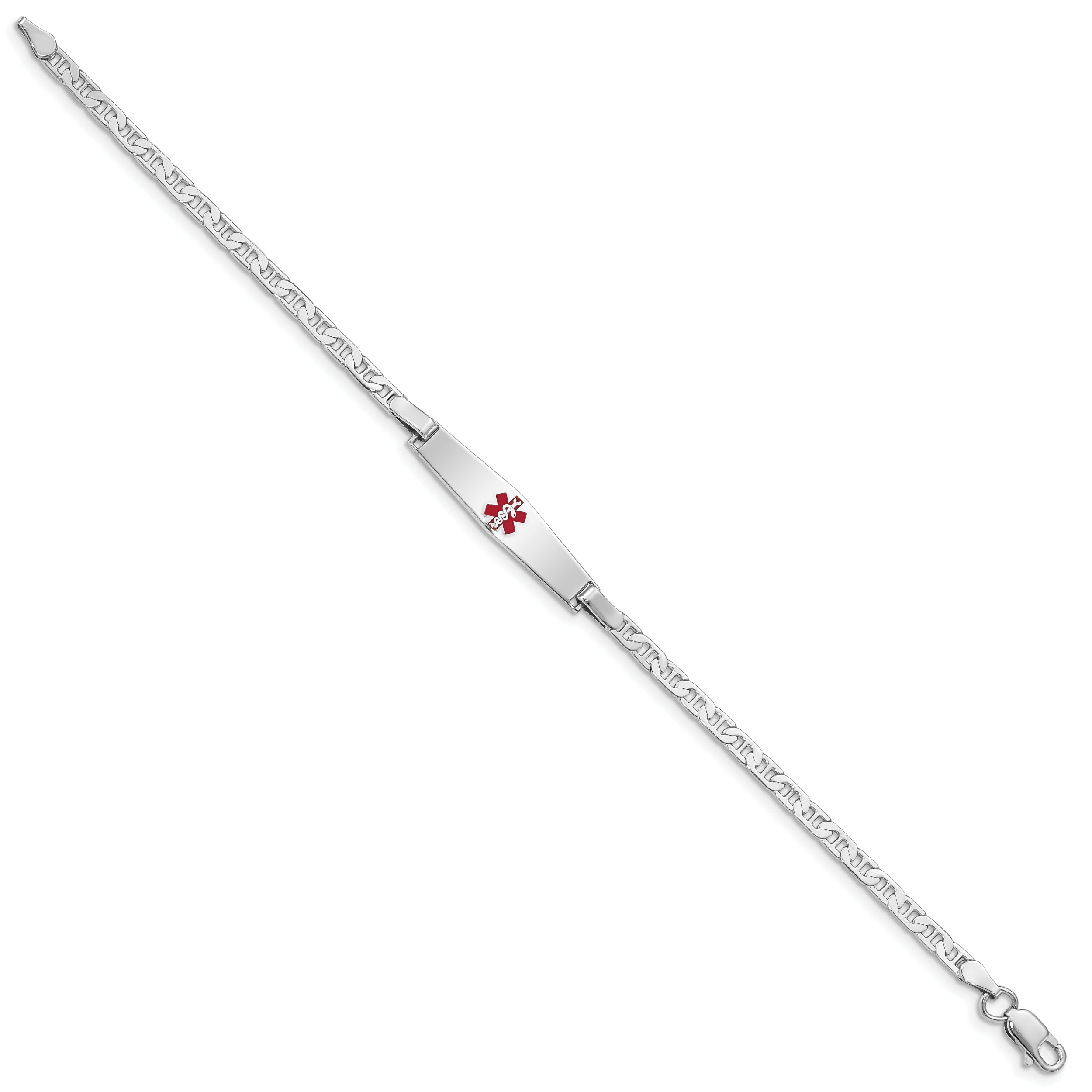 Sterling Silver Rhodium Plated Medical Id Anchor Link Bracelet