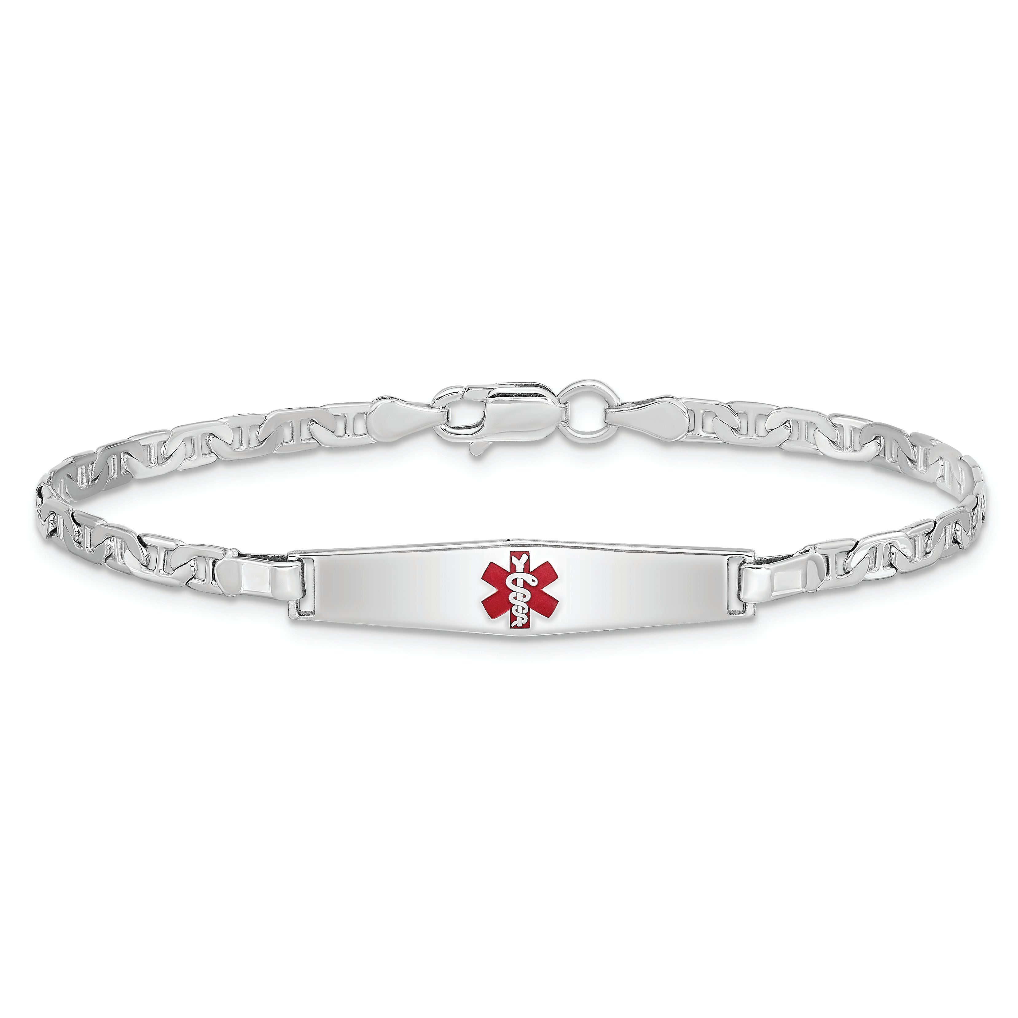 Sterling Silver Rhodium Plated Medical Id Anchor Link Bracelet