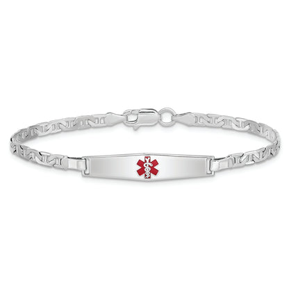 Sterling Silver Rhodium Plated Medical Id Anchor Link Bracelet