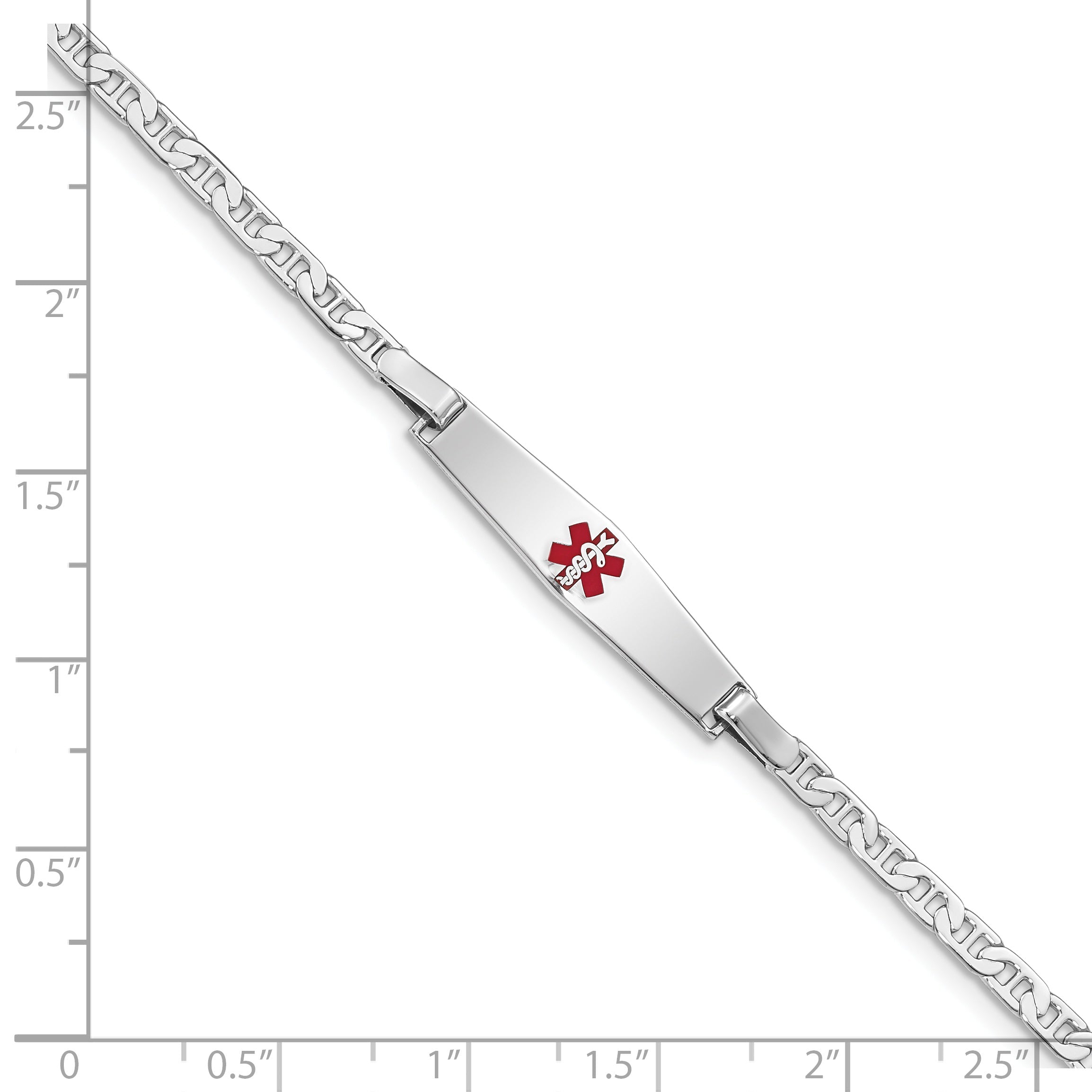 Sterling Silver Rhodium Plated Medical Id Anchor Link Bracelet