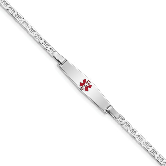 Sterling Silver Rhodium Plated Medical Id Anchor Link Bracelet