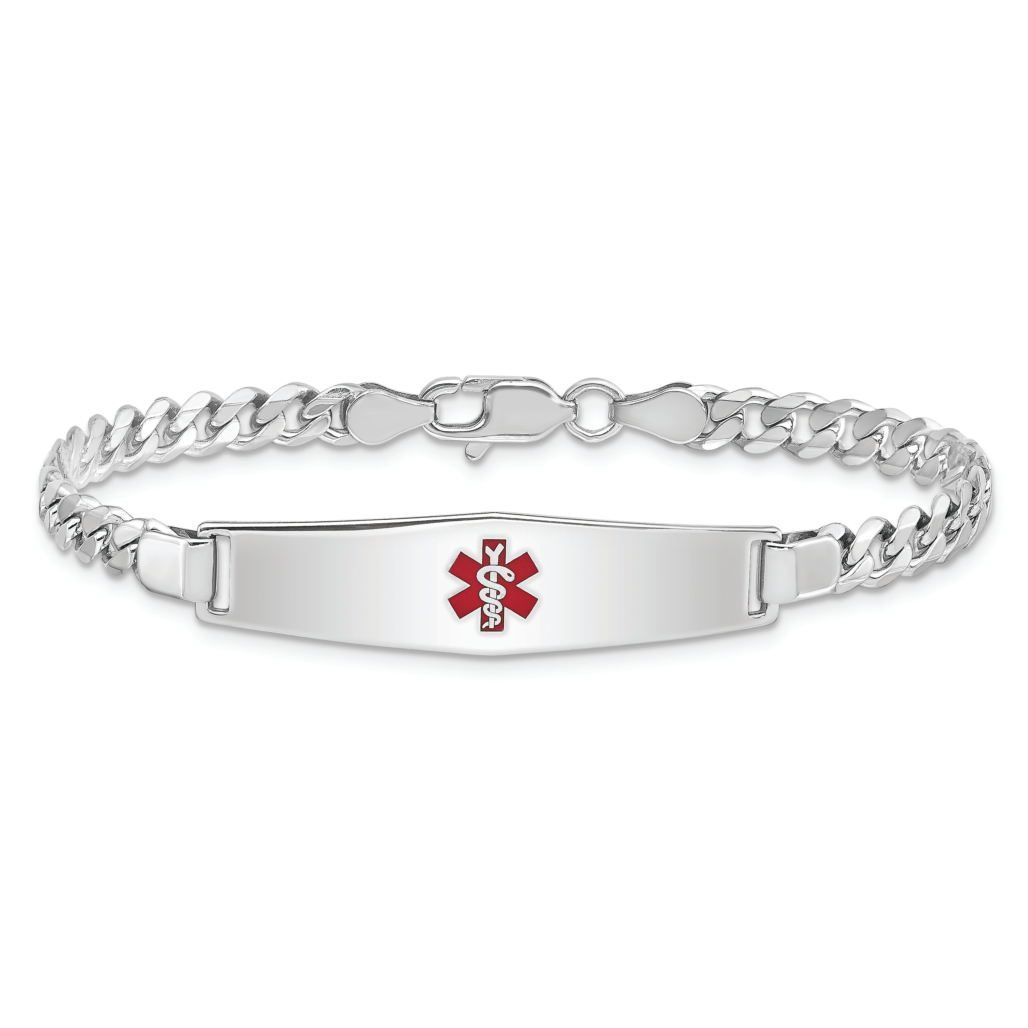 Sterling Silver Rhodium Plated Medical Id Curb Link Bracelet