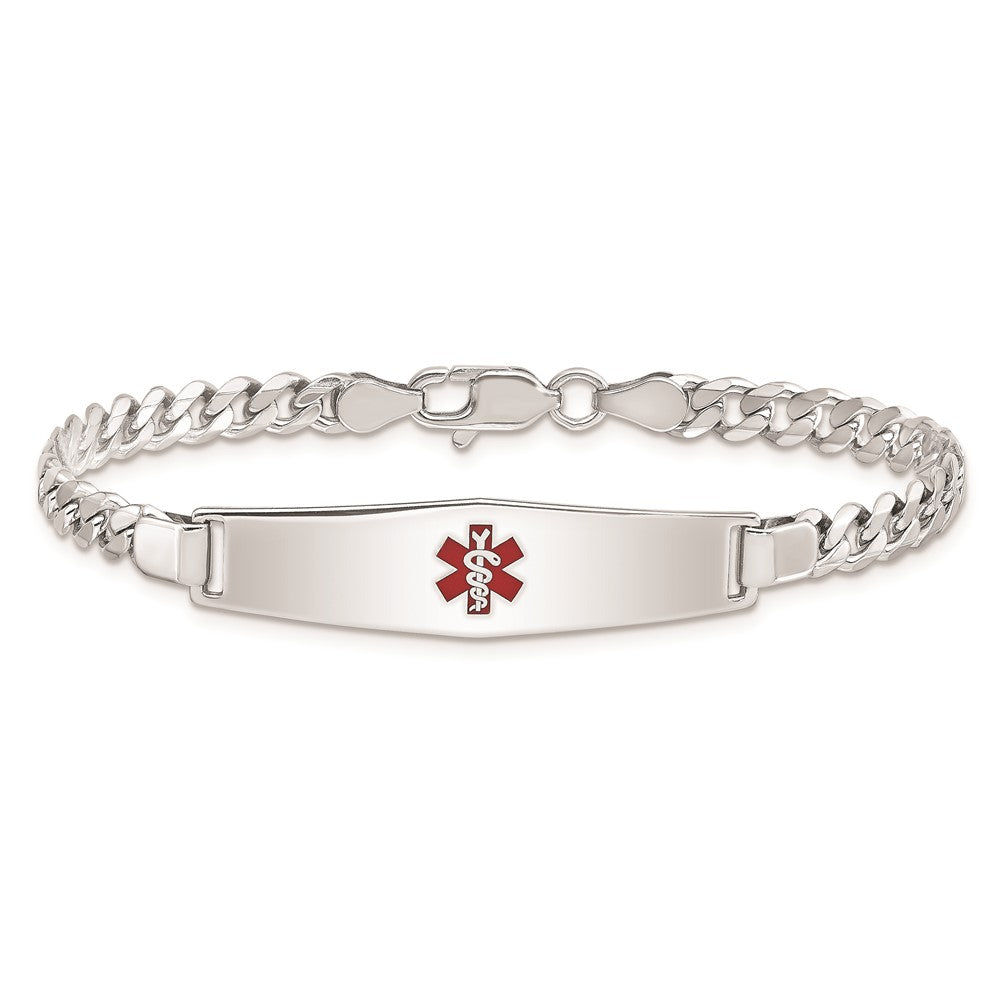 Sterling Silver Rhodium Plated Medical Id Curb Link Bracelet