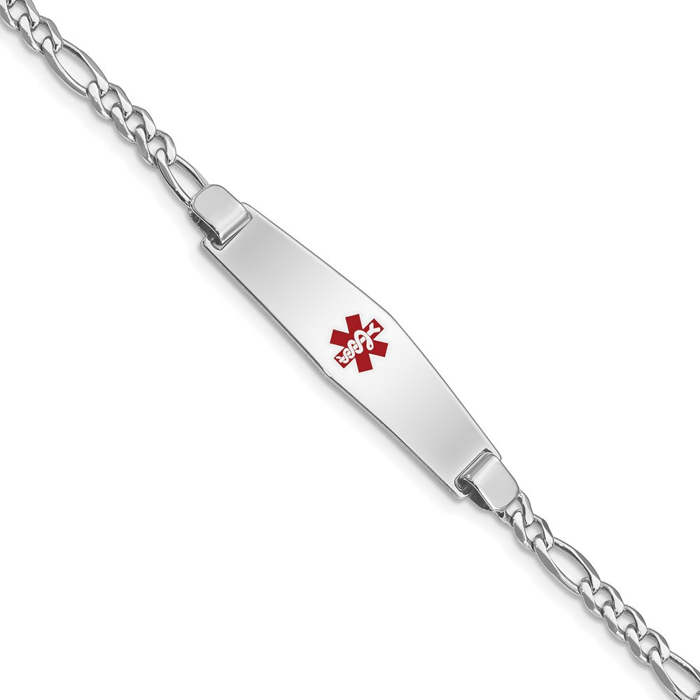 Sterling Silver Rhodium Plated Medical Id Figaro Link Bracelet