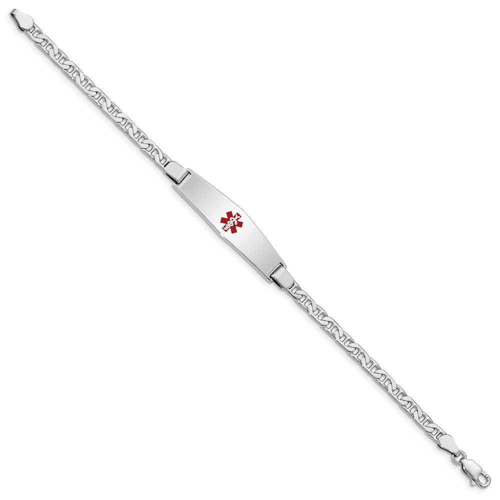 Sterling Silver Rhodium Plated Medical Id Anchor Link Bracelet