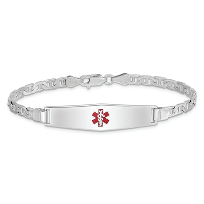 Sterling Silver Rhodium Plated Medical Id Anchor Link Bracelet