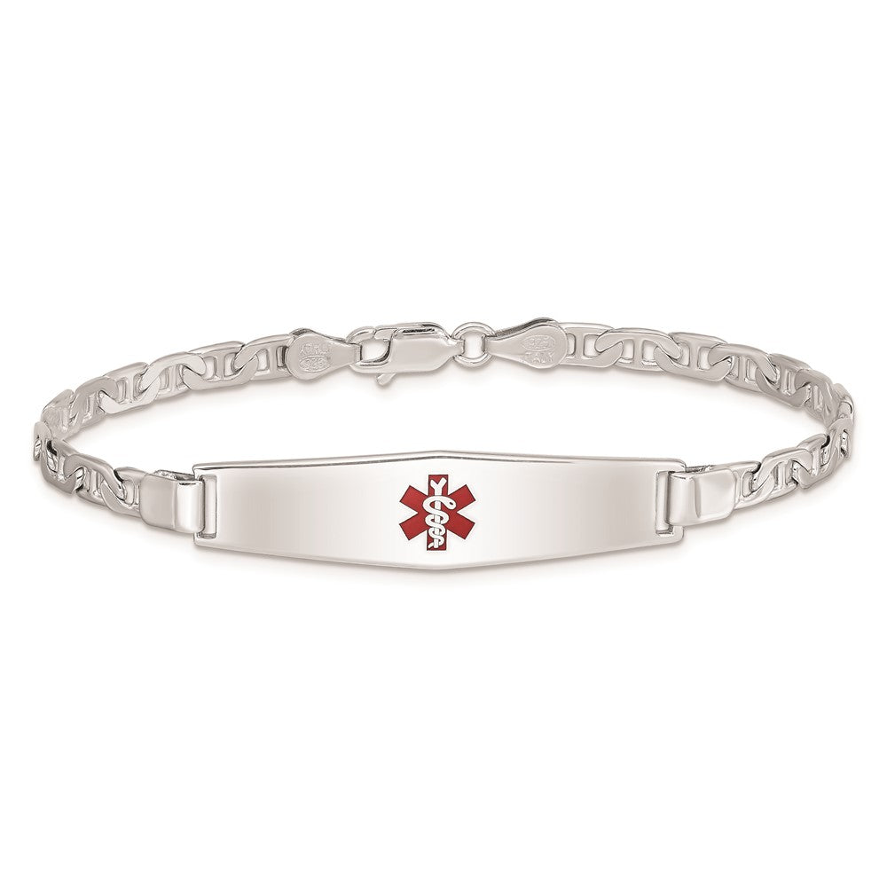 Sterling Silver Rhodium Plated Medical Id Anchor Link Bracelet