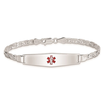 Sterling Silver Rhodium Plated Medical Id Anchor Link Bracelet