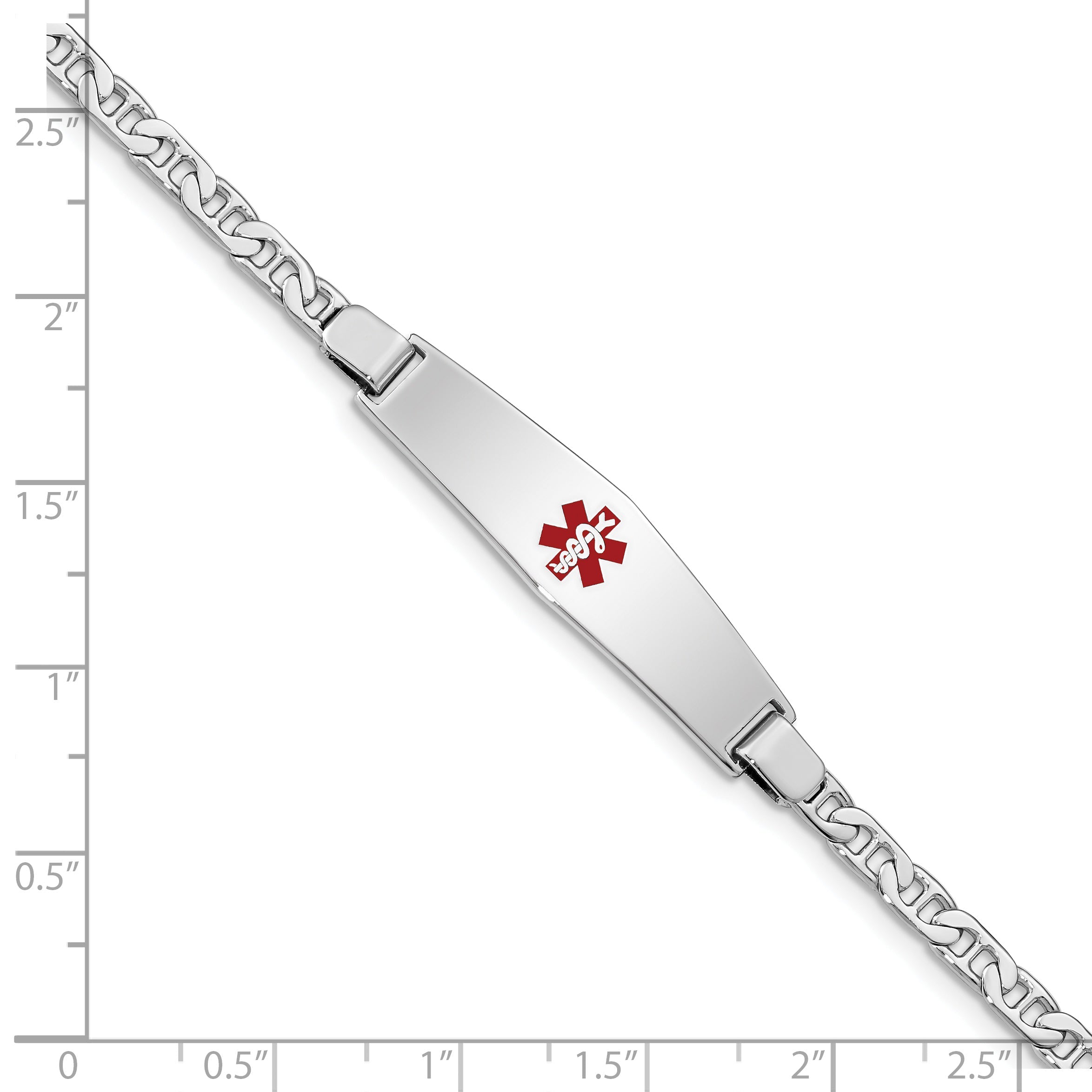 Sterling Silver Rhodium Plated Medical Id Anchor Link Bracelet