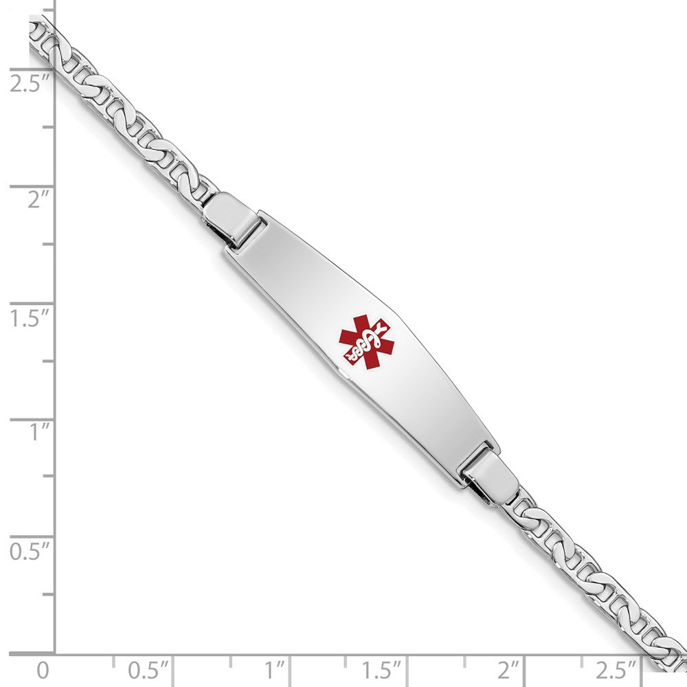 Sterling Silver Rhodium Plated Medical Id Anchor Link Bracelet