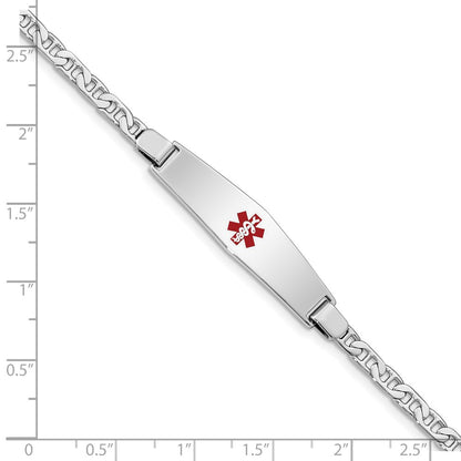Sterling Silver Rhodium Plated Medical Id Anchor Link Bracelet