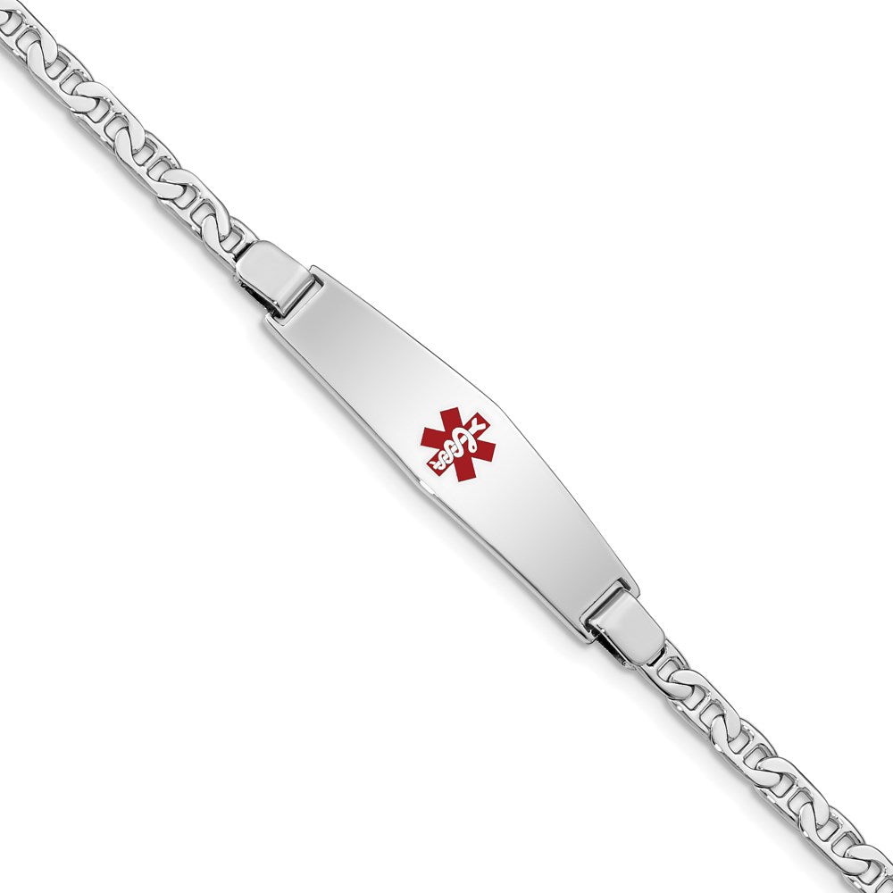 Sterling Silver Rhodium Plated Medical Id Anchor Link Bracelet