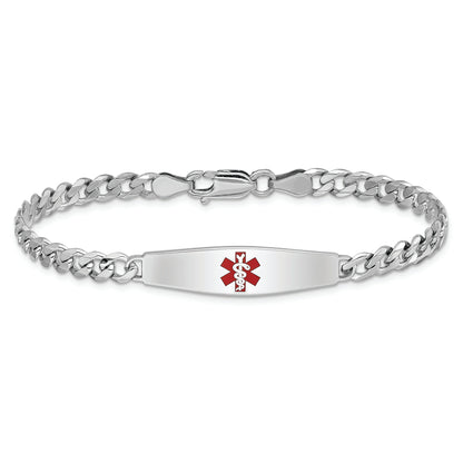 Sterling Silver Rhodium Plated Medical Id Bracelet Curb Link