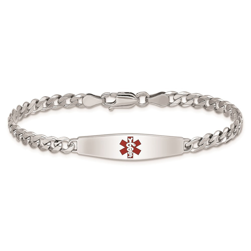 Sterling Silver Rhodium Plated Medical Id Bracelet Curb Link