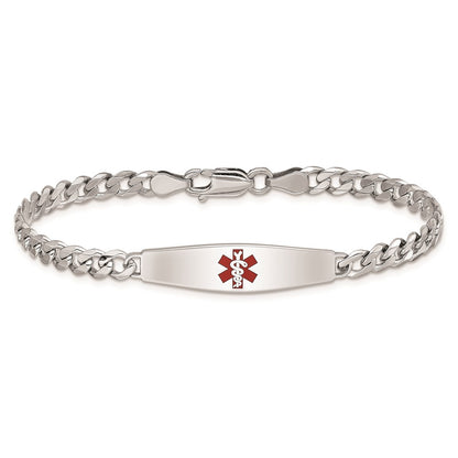 Sterling Silver Rhodium Plated Medical Id Bracelet Curb Link