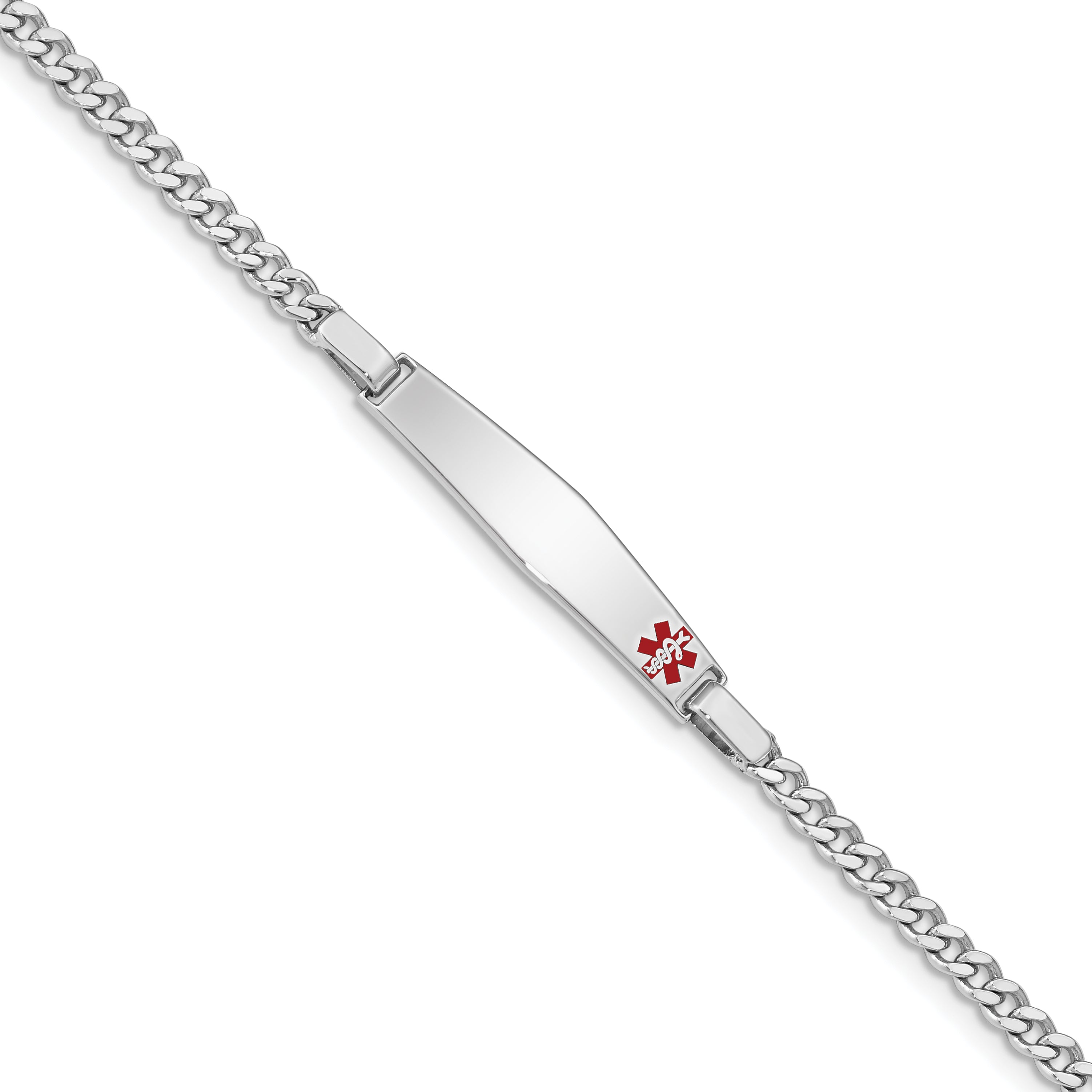 Sterling Silver Rhod Plated Children'S Medical Id Bracelet Curb Link
