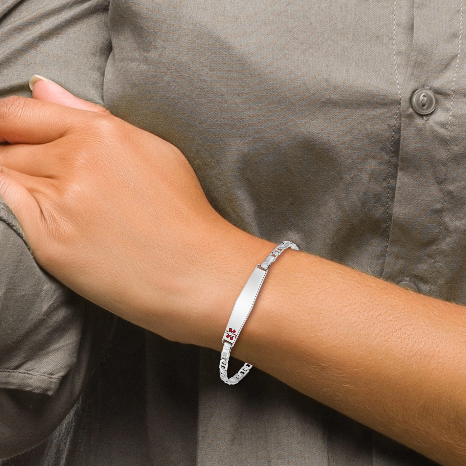 Sterling Silver Rhod Plated Children'S Medical Id Bracelet Anchor
