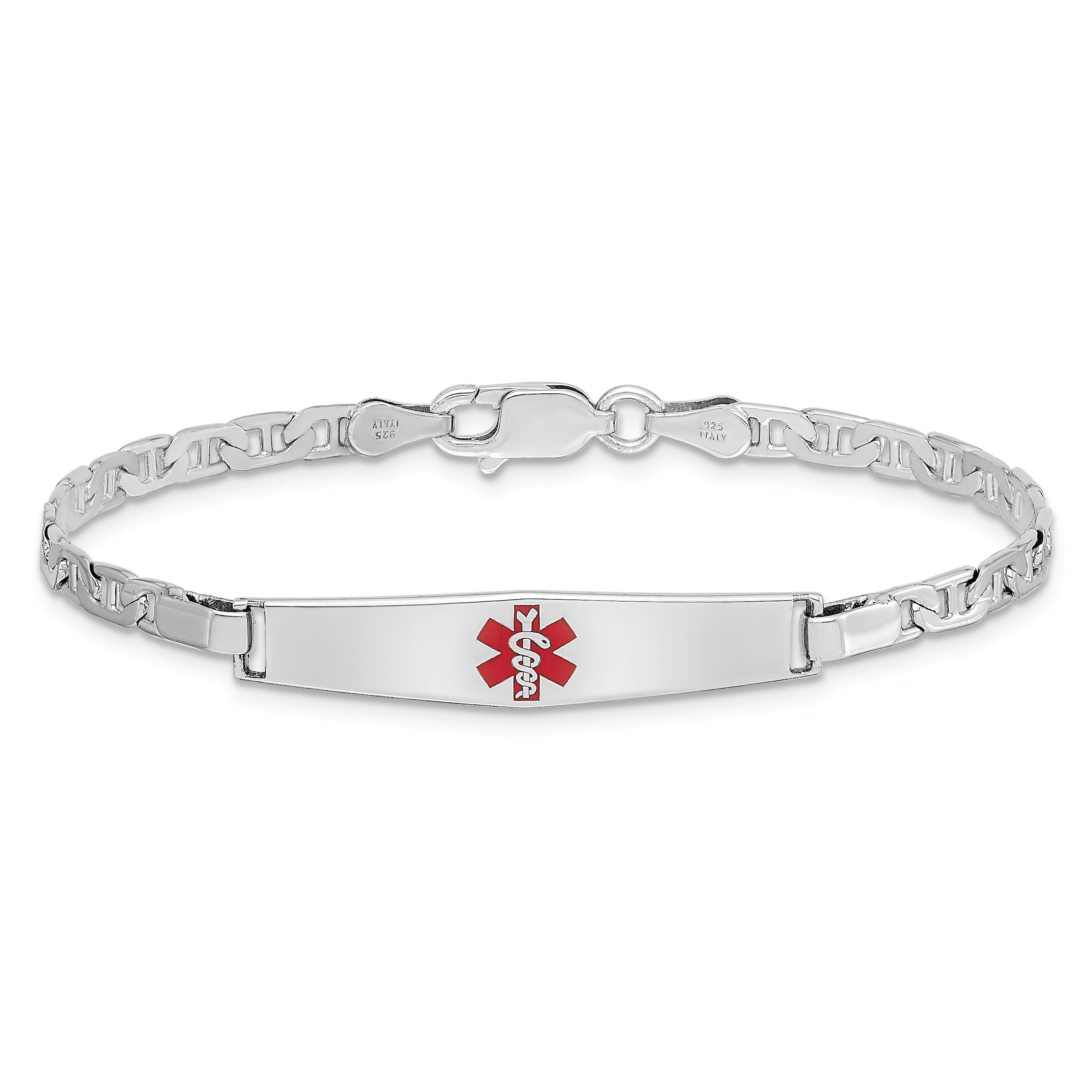 Sterling Silver Rhod Plated Children'S Medical Id Anchor Link Bracelet
