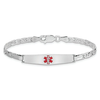 Sterling Silver Rhod Plated Children'S Medical Id Anchor Link Bracelet