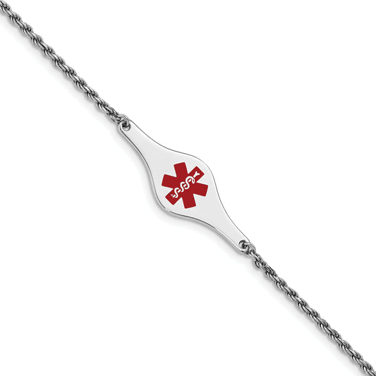 Sterling Silver Rhod Plated Children'S Medical Id Bracelet Rope Li