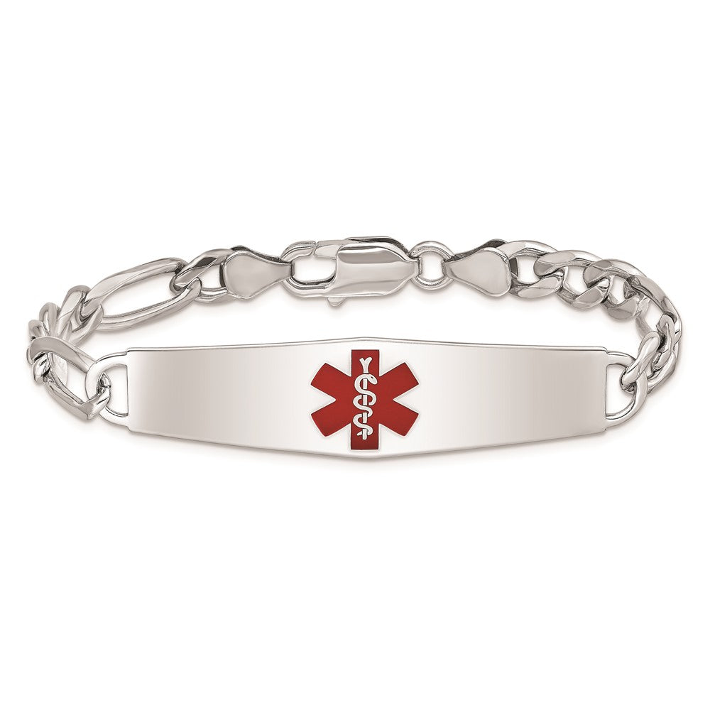 Sterling Silver Rhodium Plated Medical Id Figaro Link Bracelet