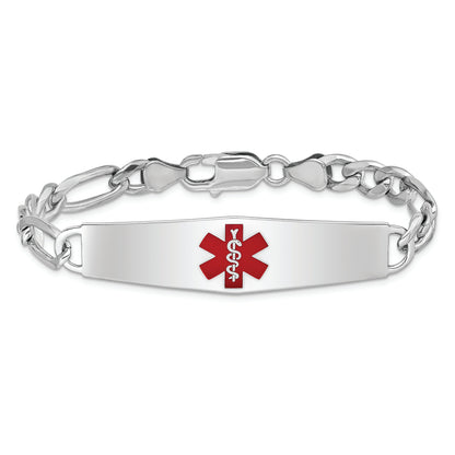 Sterling Silver Rhodium Plated Medical Id Figaro Link Bracelet