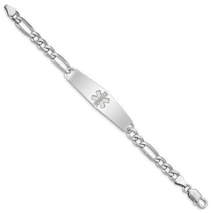 Sterling Silver Rhod Plt Non Enameled Medical Id Figaro Link Bracelet