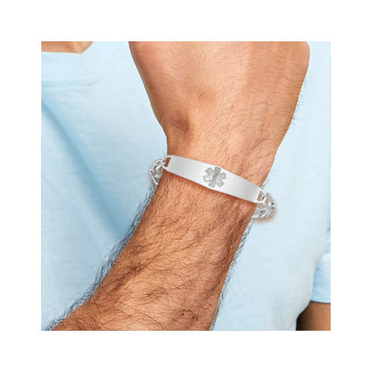 Sterling Silver Rhod Plt Non Enameled Medical Id Figaro Link Bracelet