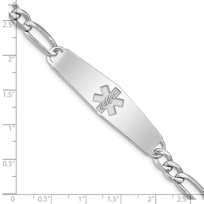 Sterling Silver Rhod Plt Non Enameled Medical Id Figaro Link Bracelet