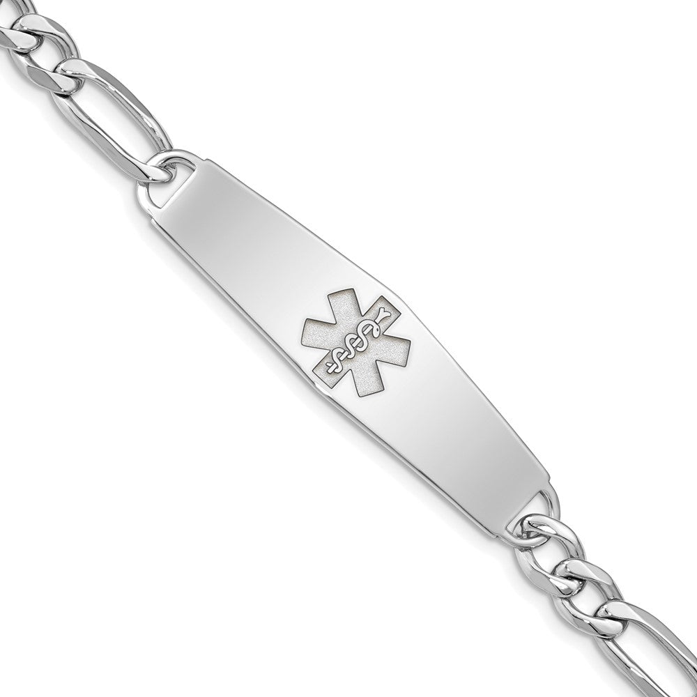 Sterling Silver Rhod Plt Non Enameled Medical Id Figaro Link Bracelet