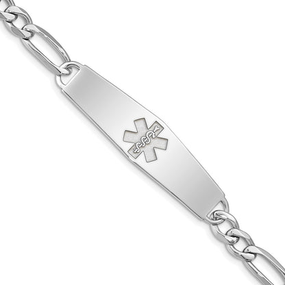 Sterling Silver Rhod Plt Non Enameled Medical Id Figaro Link Bracelet