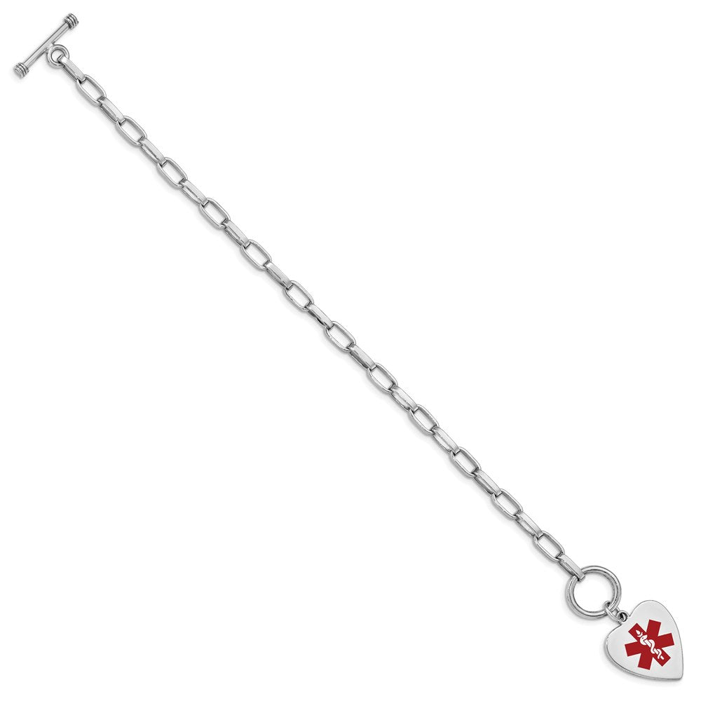 Sterling Silver Rhodium Engraveable Enamel Heart Medical Id Bracelet
