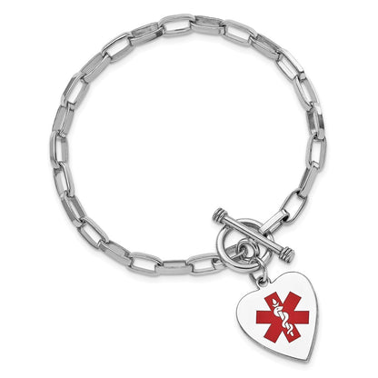 Sterling Silver Rhodium Engraveable Enamel Heart Medical Id Bracelet