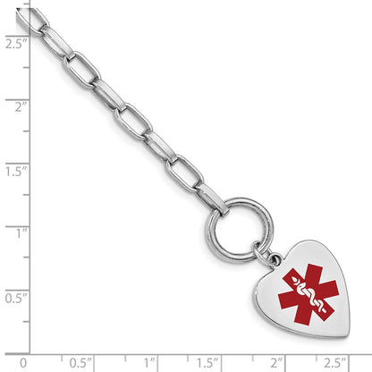 Sterling Silver Rhodium Engraveable Enamel Heart Medical Id Bracelet