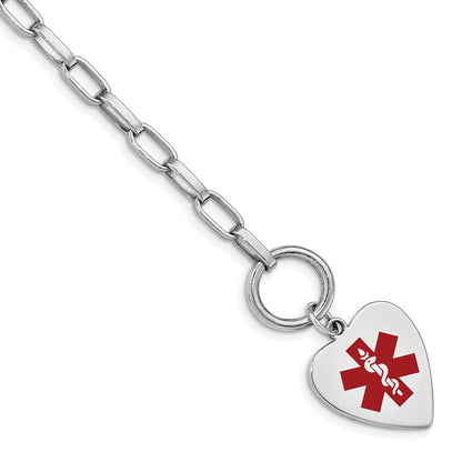 Sterling Silver Rhodium Engraveable Enamel Heart Medical Id Bracelet