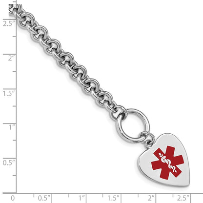 Sterling Silver Rh Pltd Engraveable Enamel Heart Medical Id Bracelet