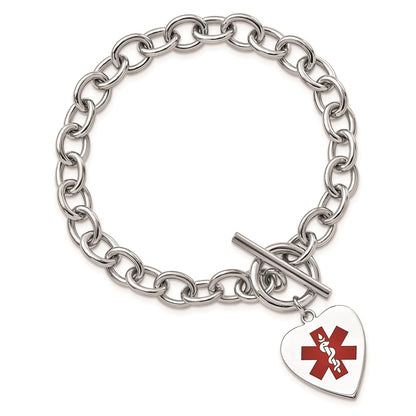 Sterling Silver Rhodium Engraveable Enamel Heart Medical Id Bracelet