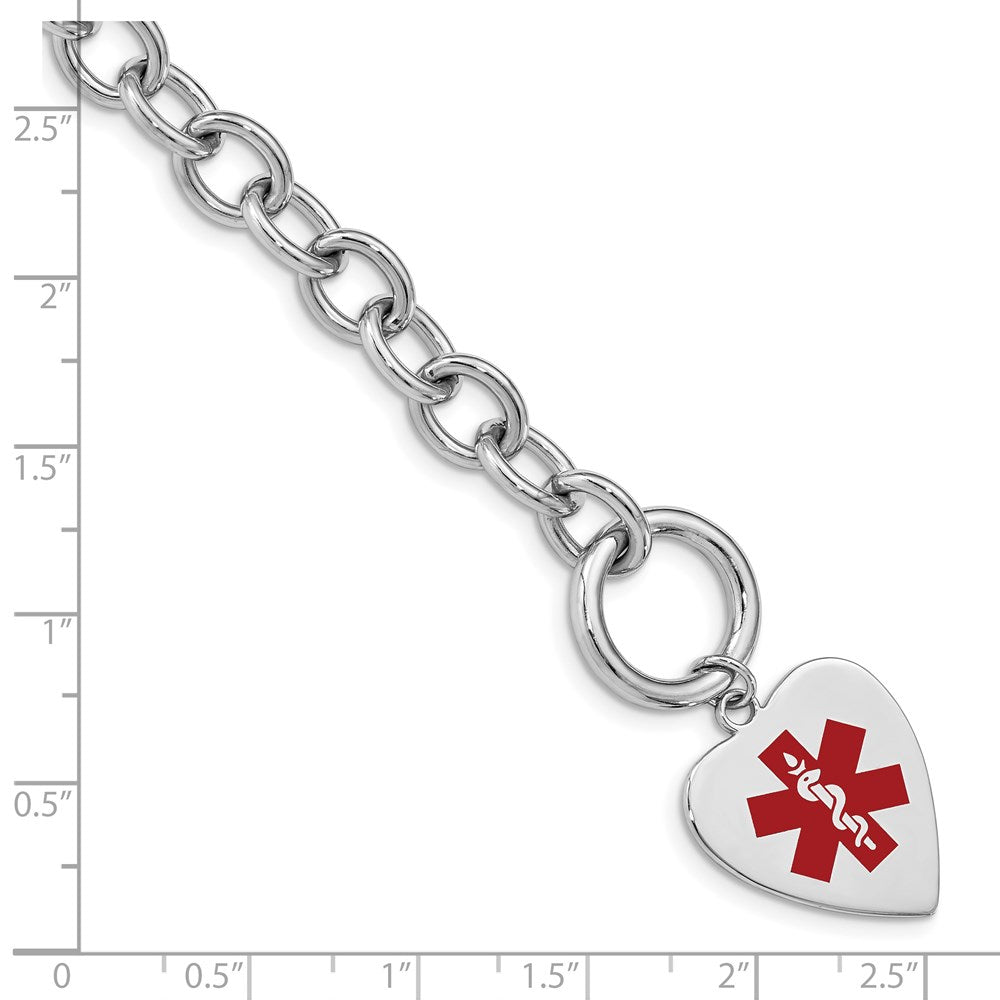 Sterling Silver Rhodium Engraveable Enamel Heart Medical Id Bracelet