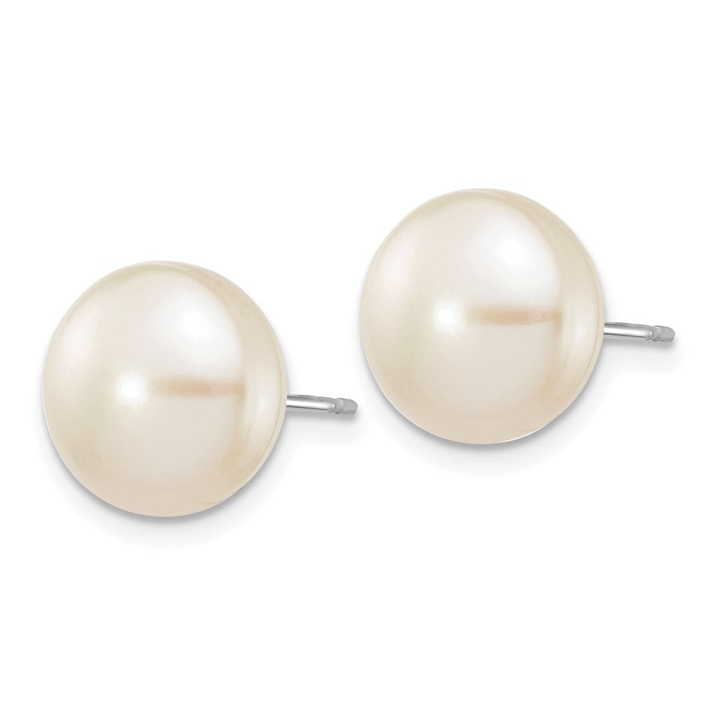 14K White Gold 10 11mm Button Freshwater Cultured Pearl Stud Post Earrings