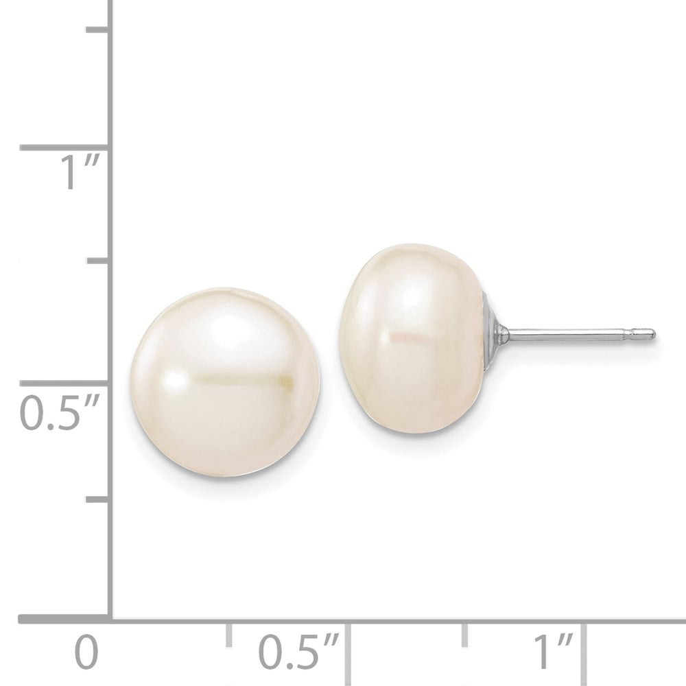 14K White Gold 10 11mm Button Freshwater Cultured Pearl Stud Post Earrings