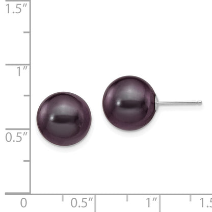 14K White Gold 10 11mm Black Round Freshwater Cultured Pearl Stud Post Earrings