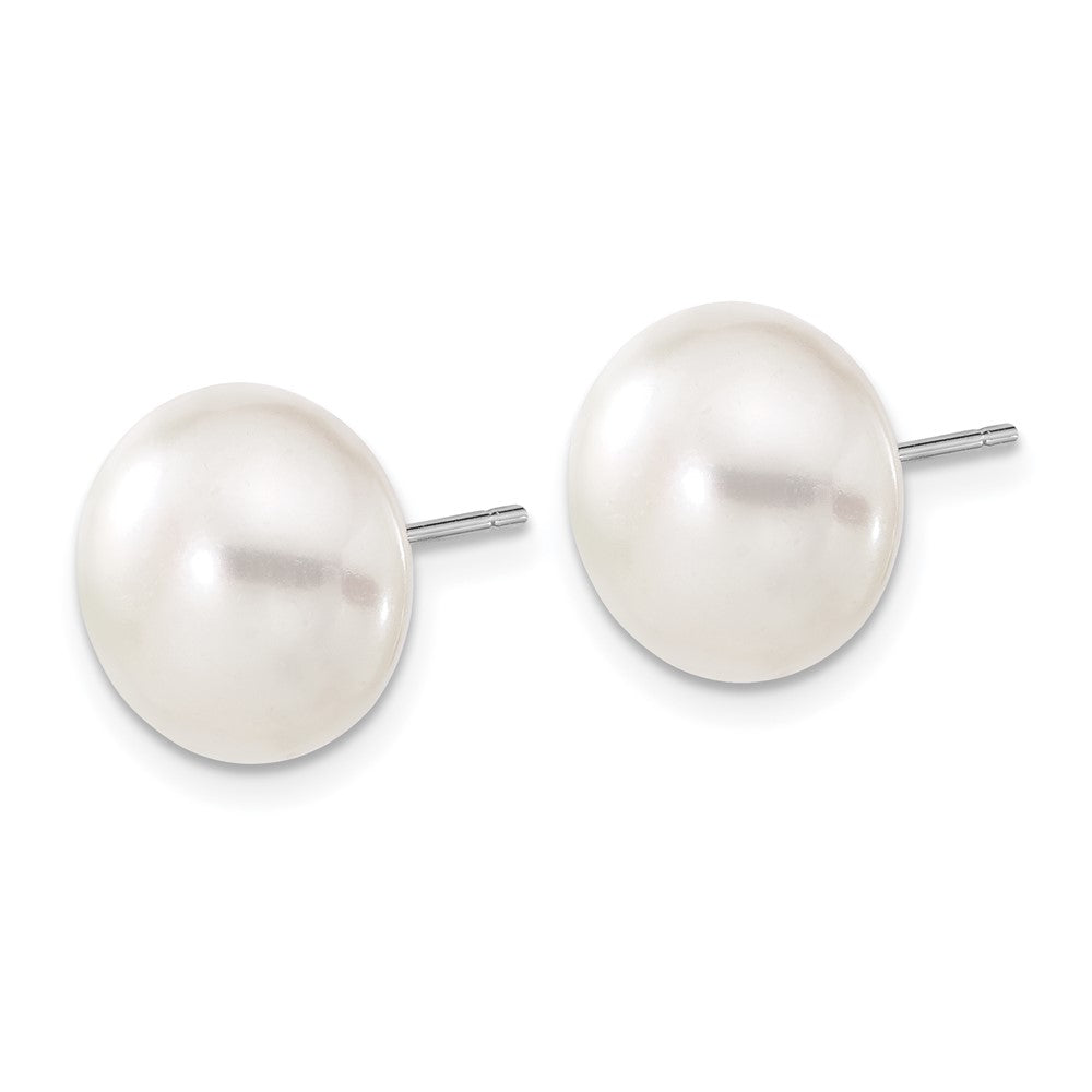 14K White Gold 11 12mm Button Freshwater Cultured Pearl Stud Post Earrings
