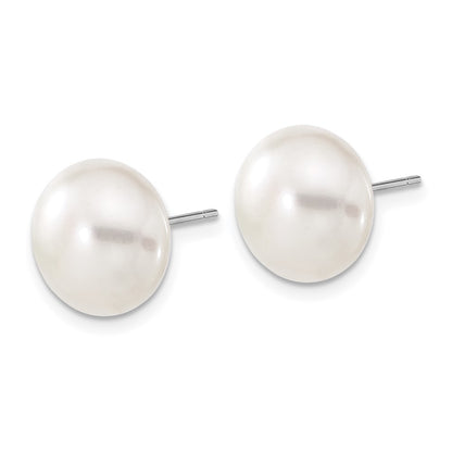 14K White Gold 11 12mm Button Freshwater Cultured Pearl Stud Post Earrings
