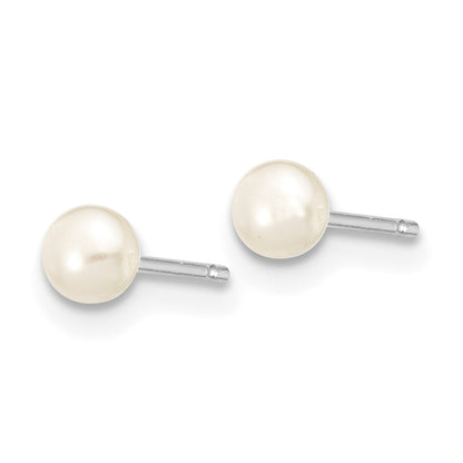14K White Gold 3 4mm Button Freshwater Cultured Pearl Stud Post Earrings
