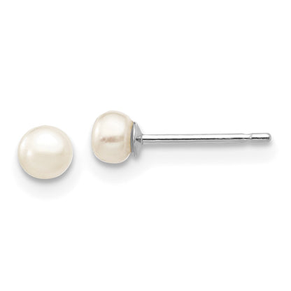 14K White Gold 3 4mm Button Freshwater Cultured Pearl Stud Post Earrings