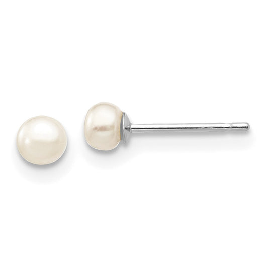 14K White Gold 3 4mm Button Freshwater Cultured Pearl Stud Post Earrings