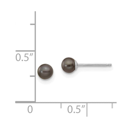 14K White Gold 3 4mm Black Round Freshwater Cultured Pearl Stud Post Earrings