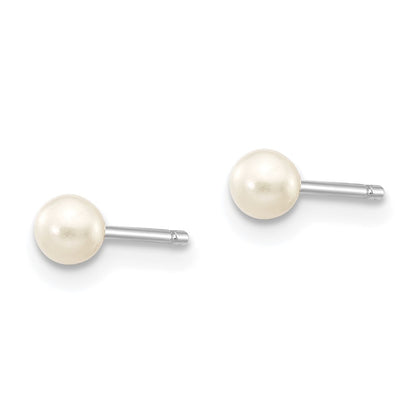 14K White Gold 3 4mm Round Freshwater Cultured Pearl Stud Post Earrings