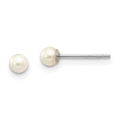 14K White Gold 3 4mm Round Freshwater Cultured Pearl Stud Post Earrings